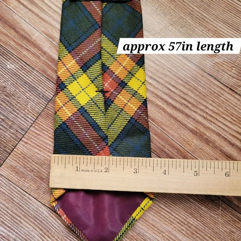 VTG J. CREW 100% Wool Hand Made Multicolor Plaid Tie 3.5